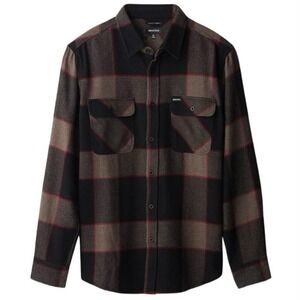 Brixton Bowery Flannel Shirt Mens Small Long Sleeve Plaid Heather Gray Charcoal